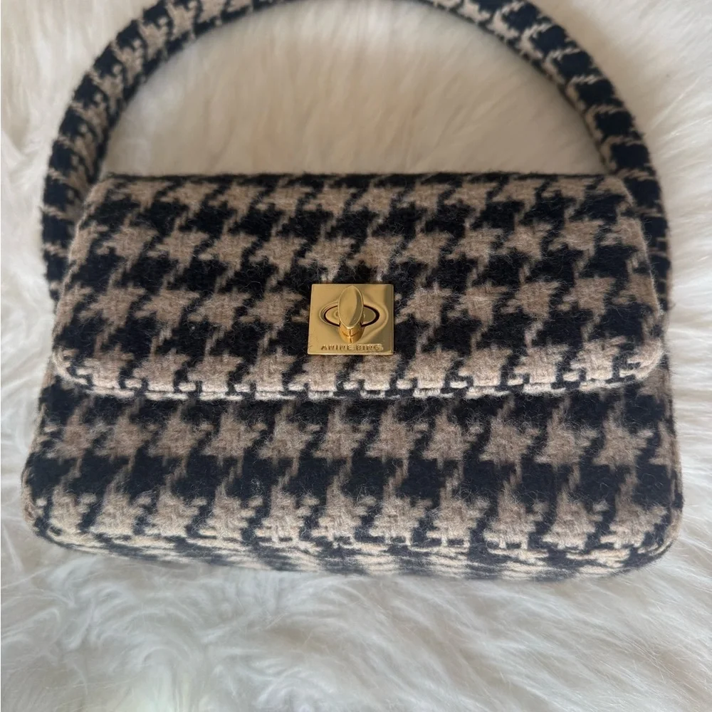 Anine Bing Nico Black and Tan Shoulder Bag with Houndstooth Pattern - Picture 1 of 7